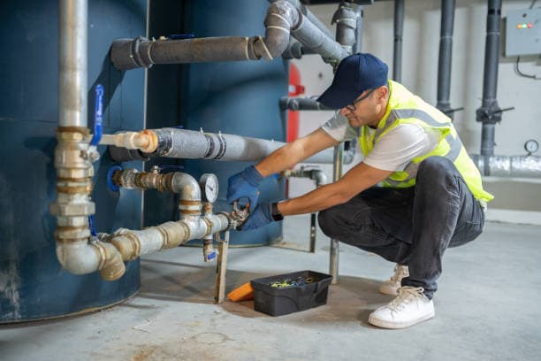 Licensed plumber working on pipes - professional plumber with gas line certification and backflow prevention training